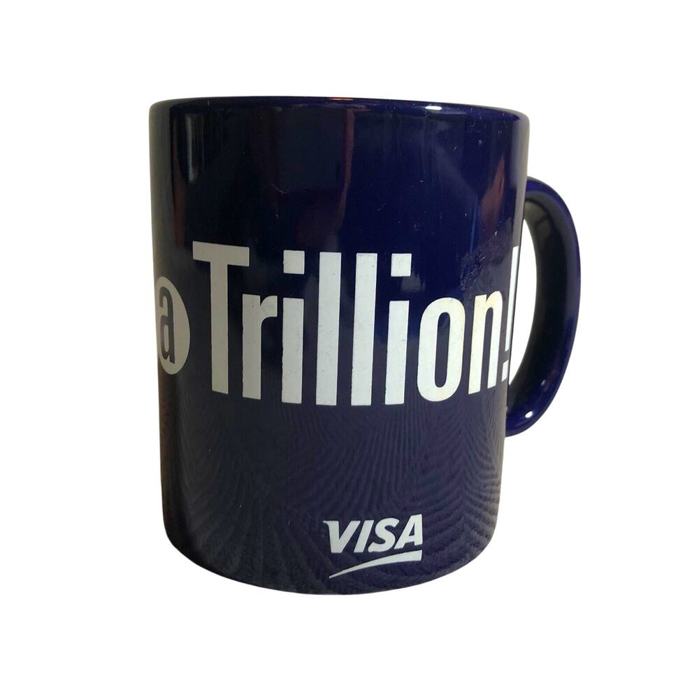 Mug Visa Thanks a Trillion Credit Card Company Vintage Navy Blue Coffee Cup